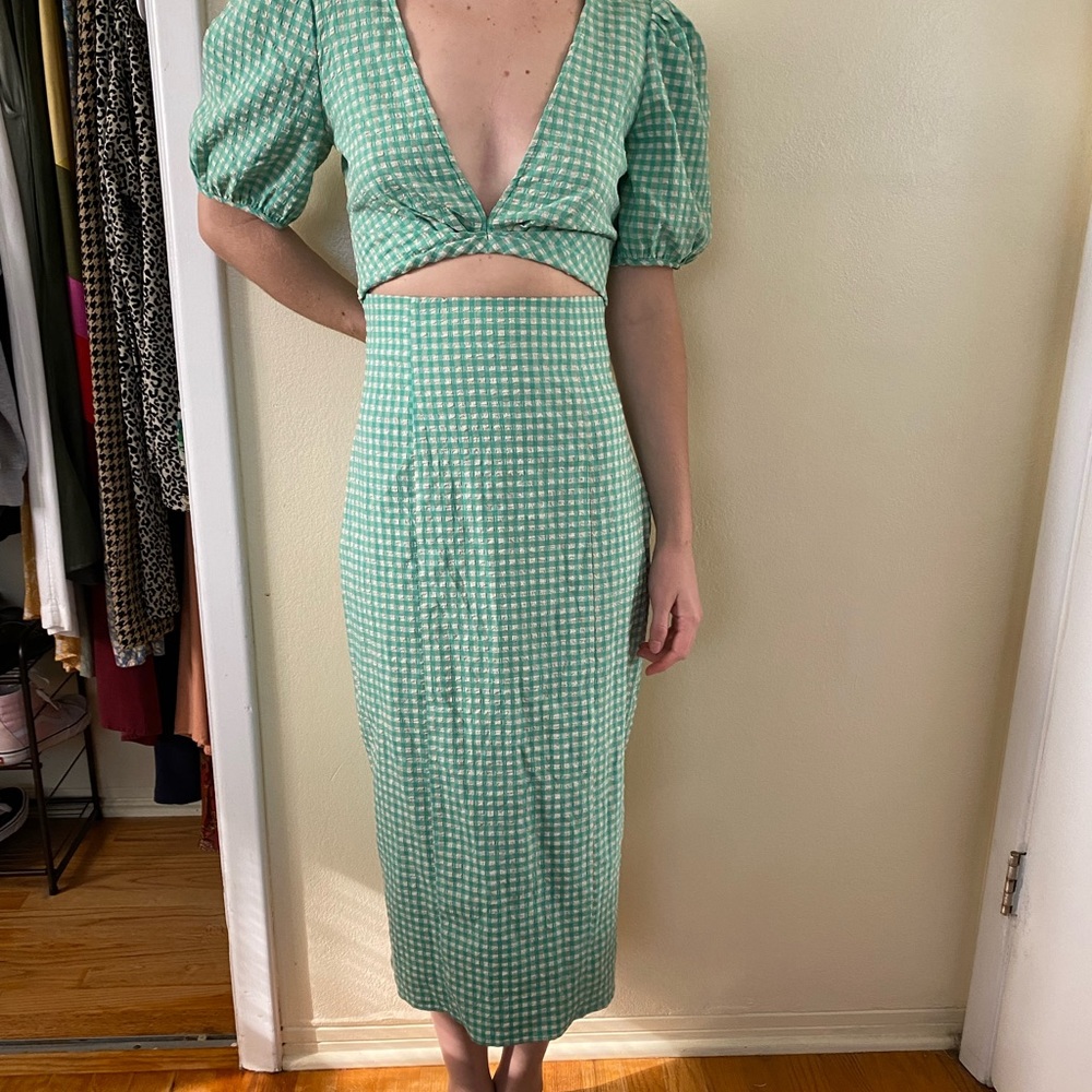 Zara Green Gingham Midi Dress